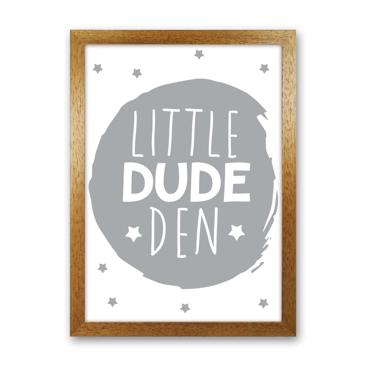 Little Dude Den Grey Circle Framed Nursey Wall Art Print Oak Grain
