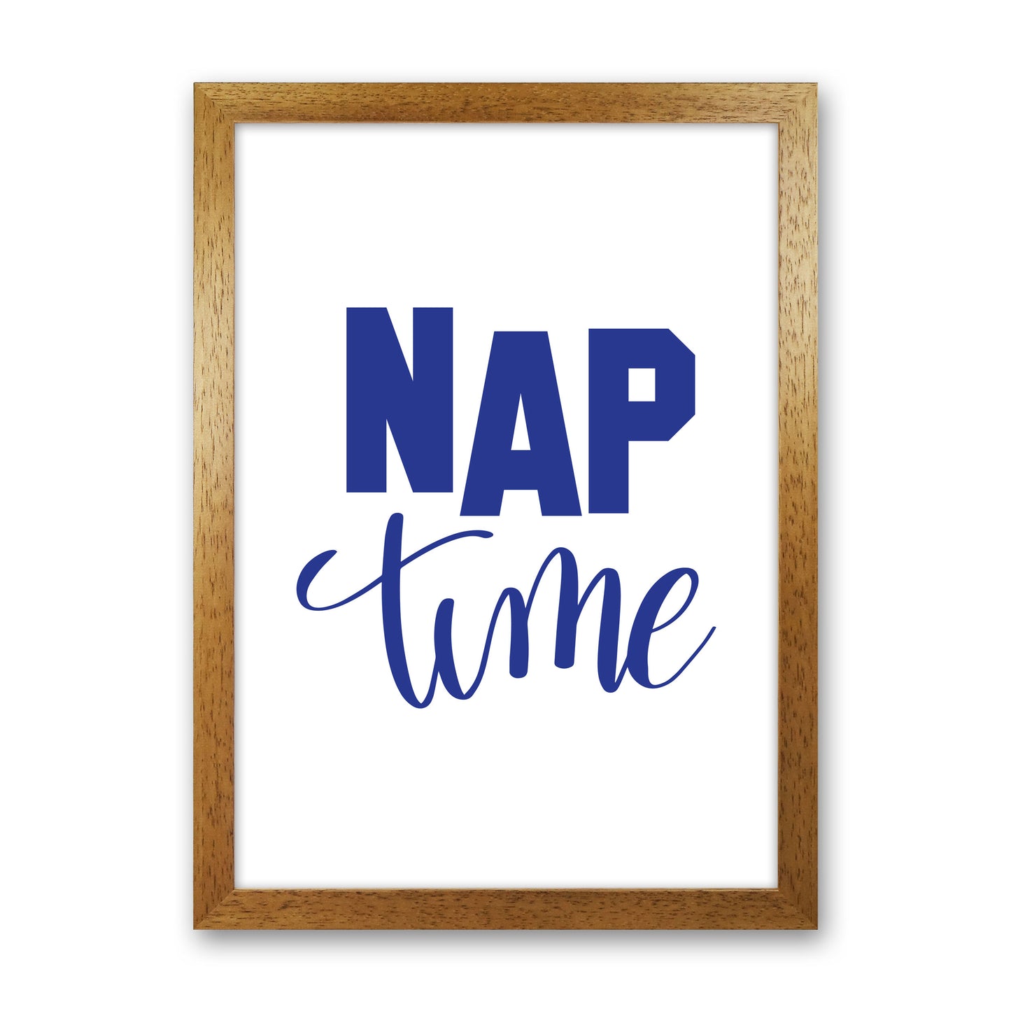 Nap Time Navy Framed Typography Wall Art Print Oak Grain