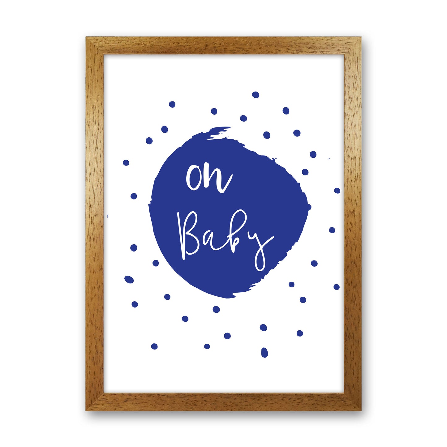 Oh Baby Navy Framed Typography Wall Art Print Oak Grain