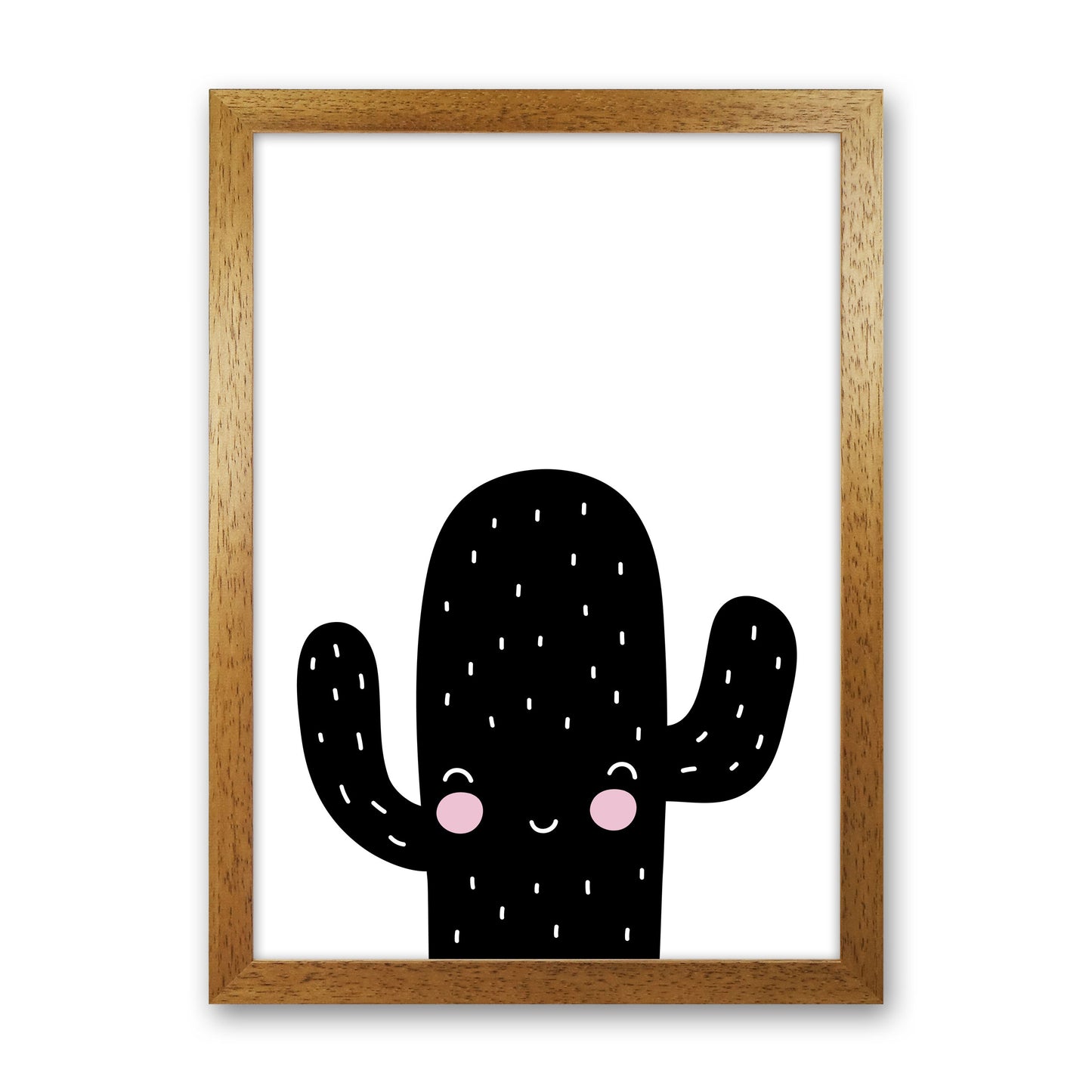 Black Scandi Cactus Modern Print, Framed Botanical & Nature Art Print Oak Grain