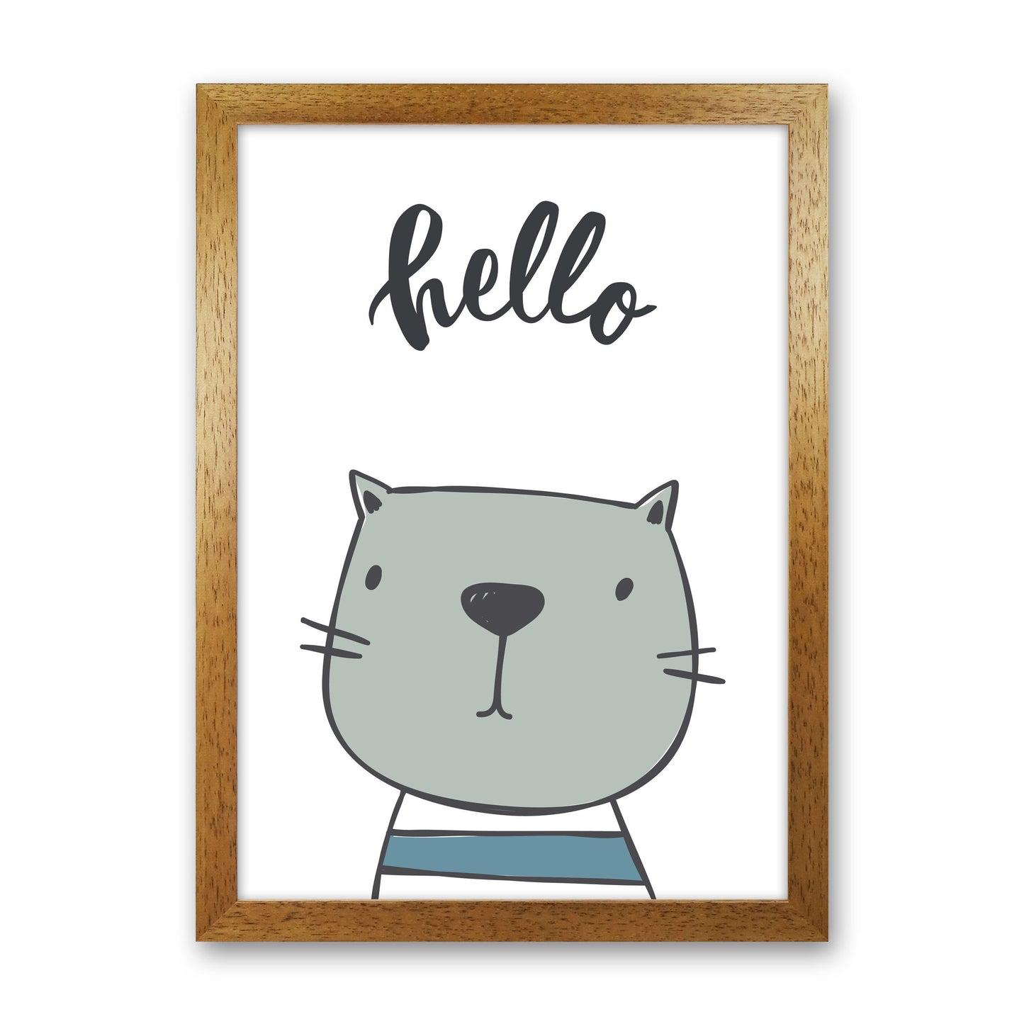 Hello Cat Modern Print Animal Art Print Oak Grain