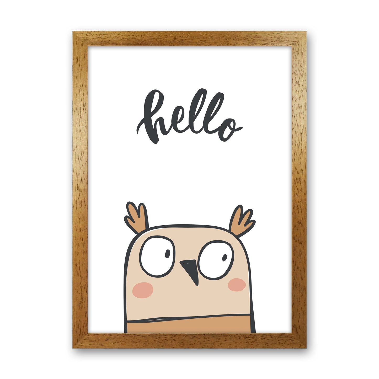 Hello Owl Modern Print Animal Art Print Oak Grain