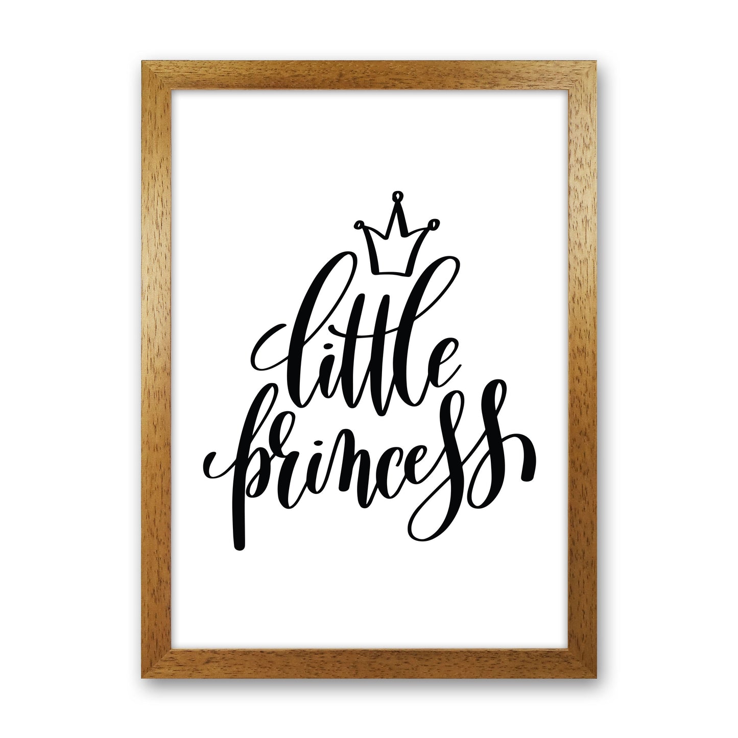 Little Princess Black Framed Nursey Wall Art Print Oak Grain