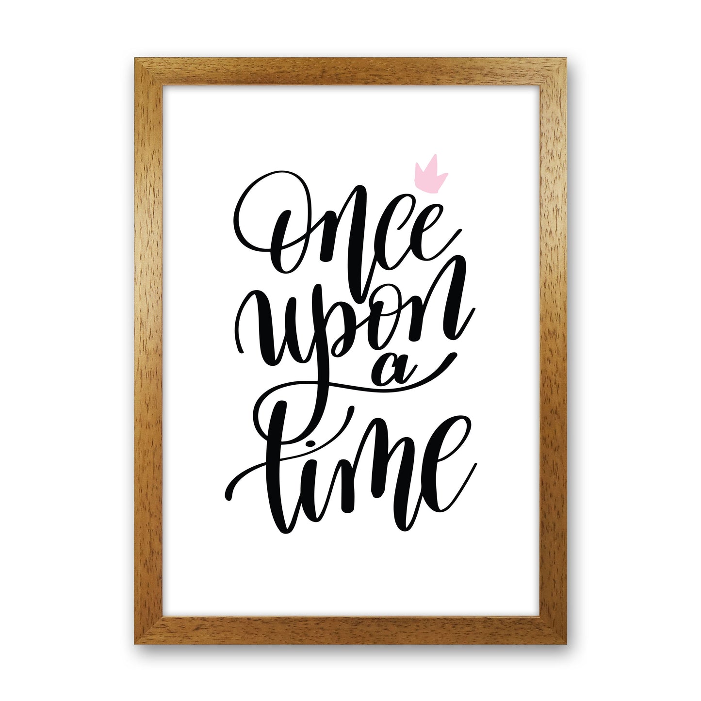 Once Upon A Time Black Framed Typography Wall Art Print Oak Grain