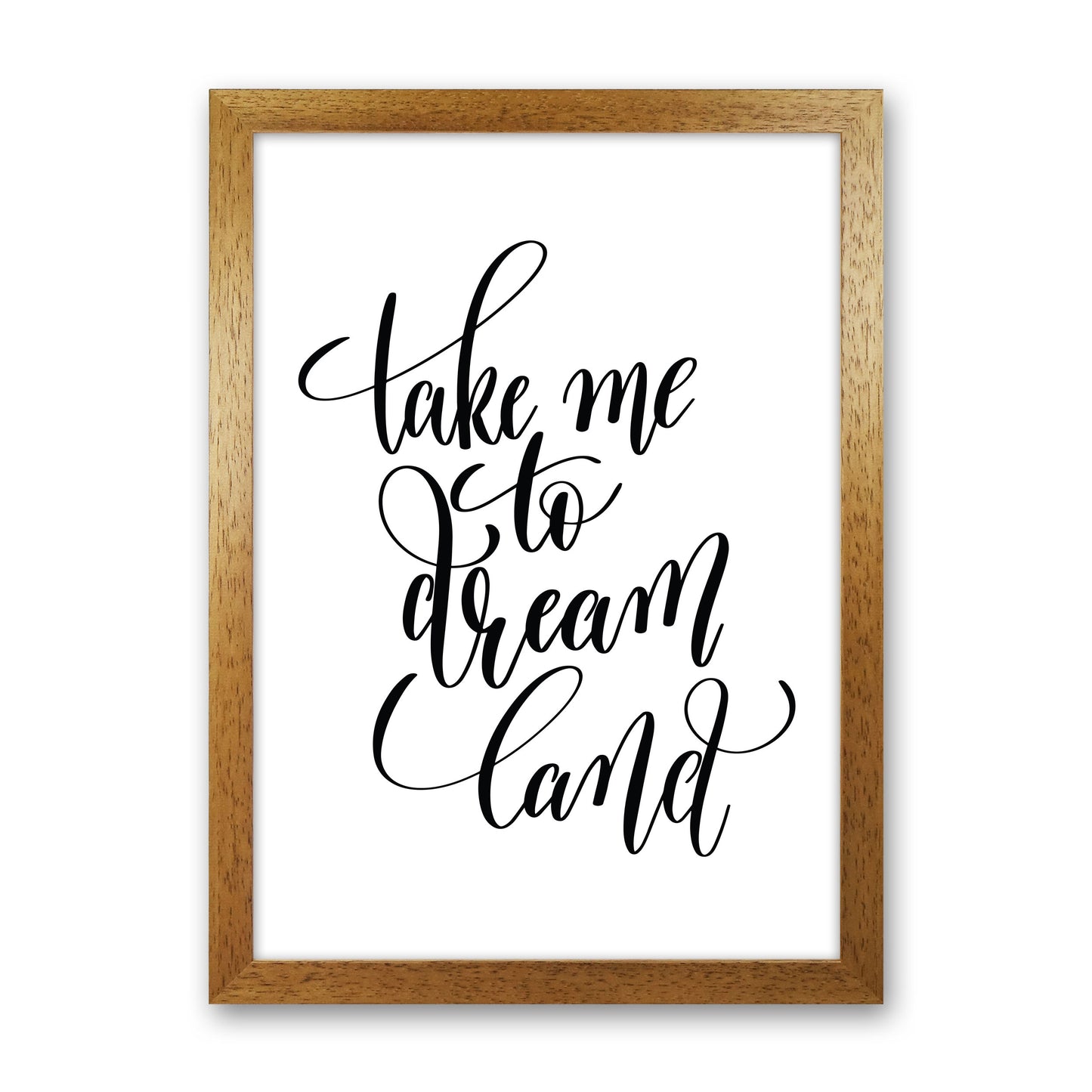 Take Me To Dream Land Black Modern Print Oak Grain