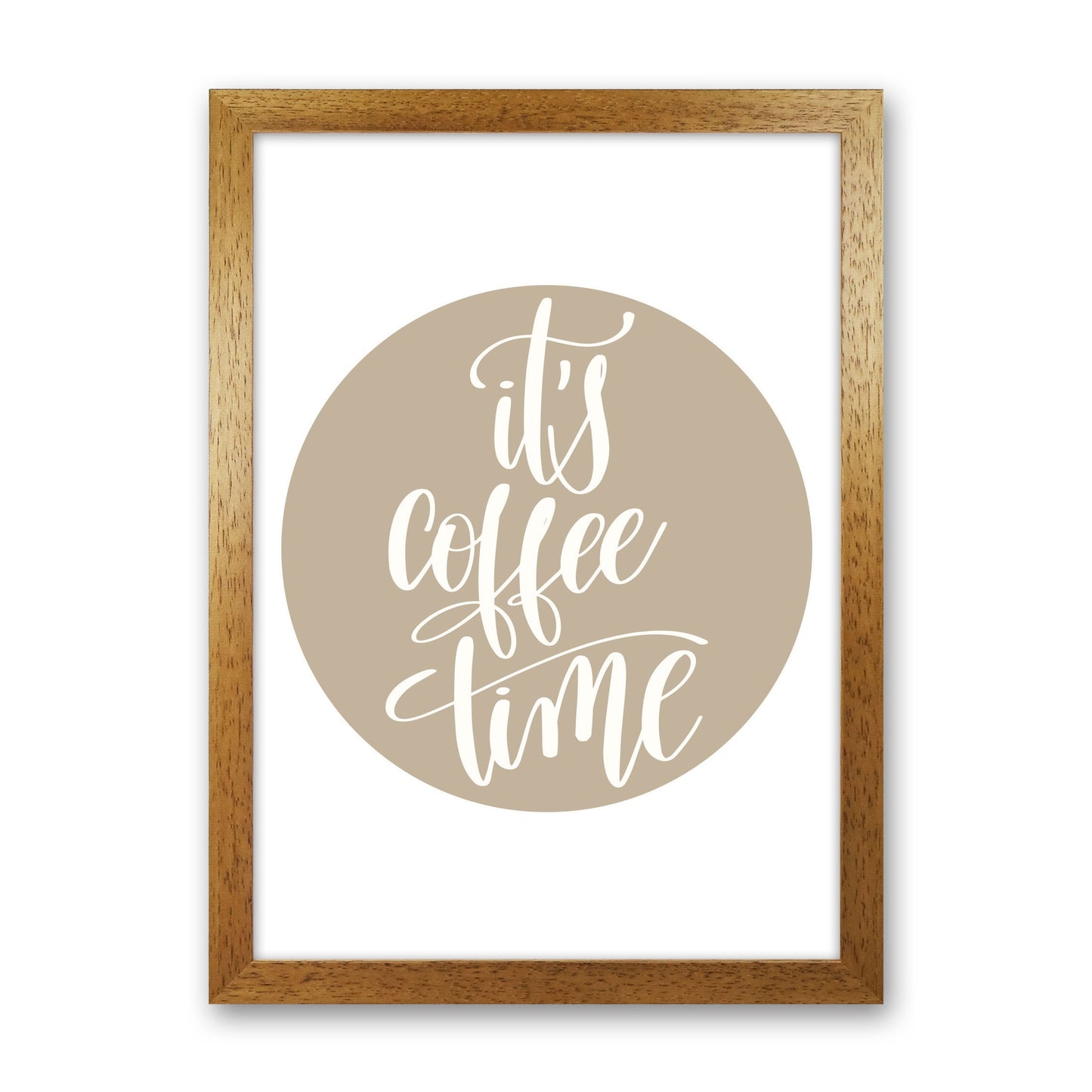 It's Coffee Time Framed Typography Wall Art Print Oak Grain