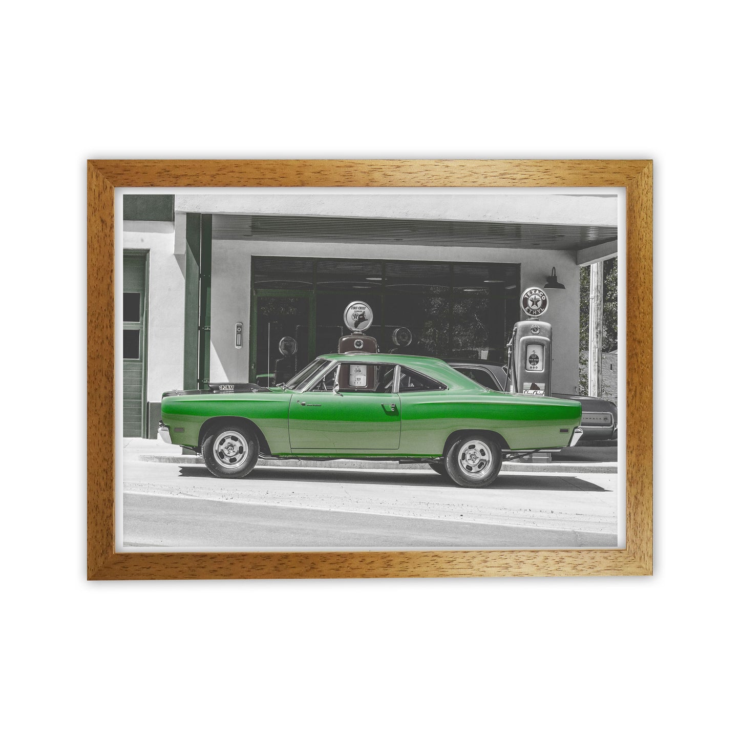 Green Car Modern Print Oak Grain