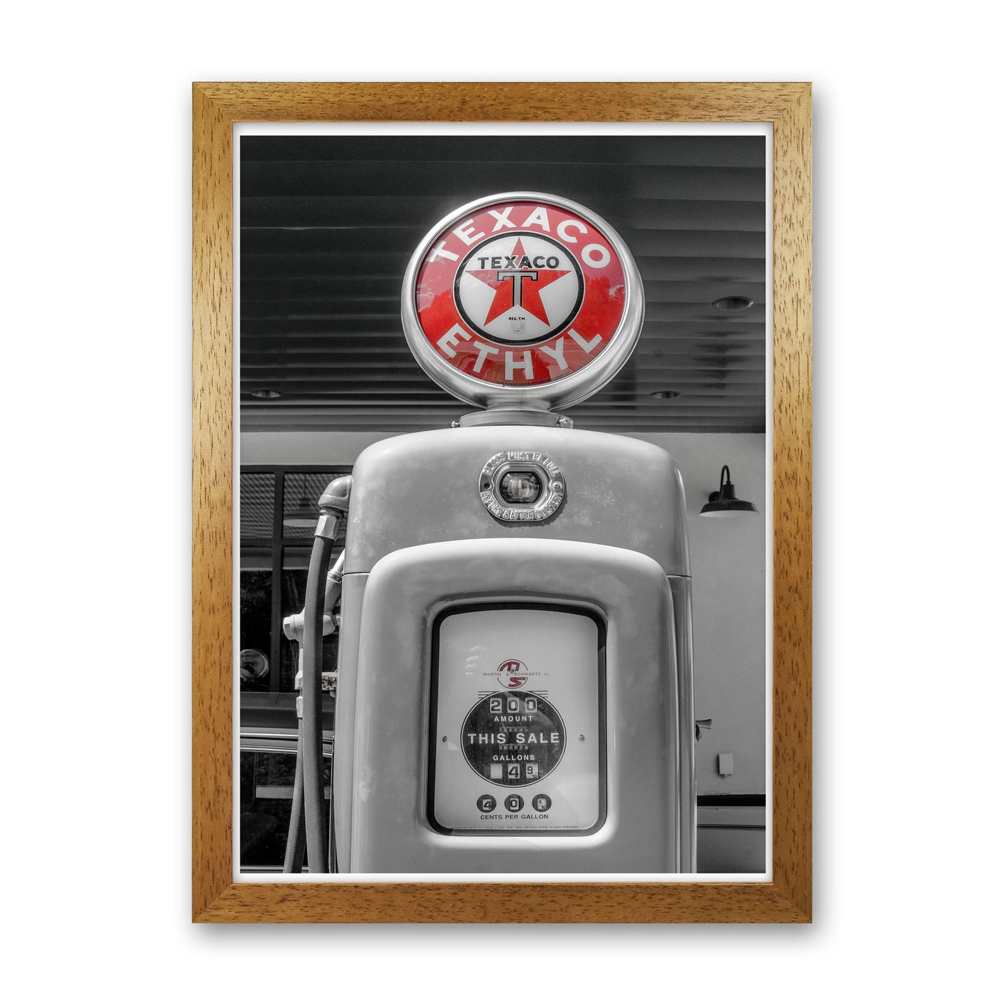 Texaco Gas Pump Modern Print Oak Grain