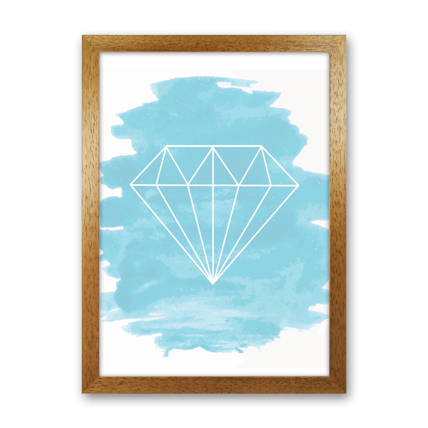Geo Diamond Light Blue Watercolour Modern Print Oak Grain