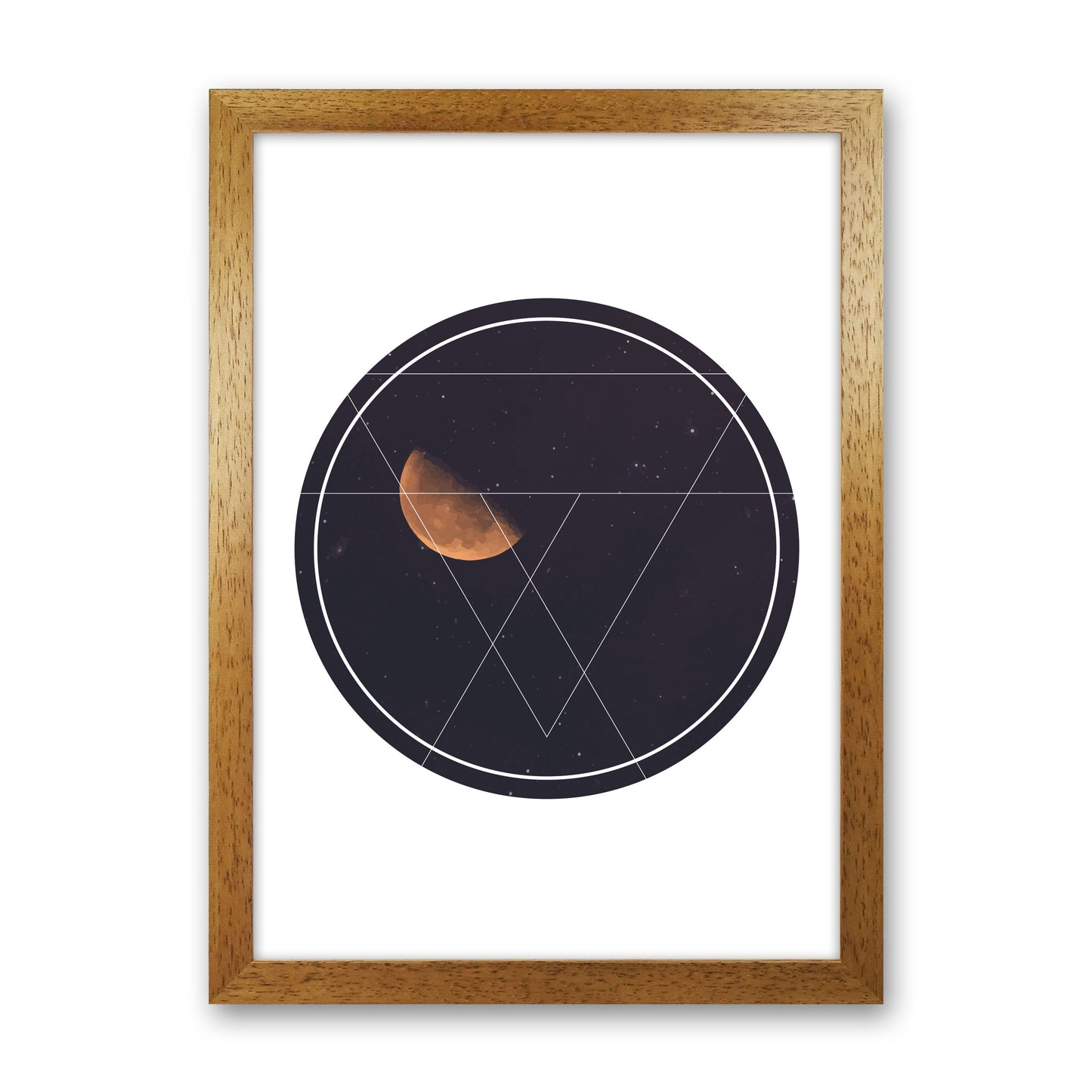 Black Moon Circle Modern Print Oak Grain