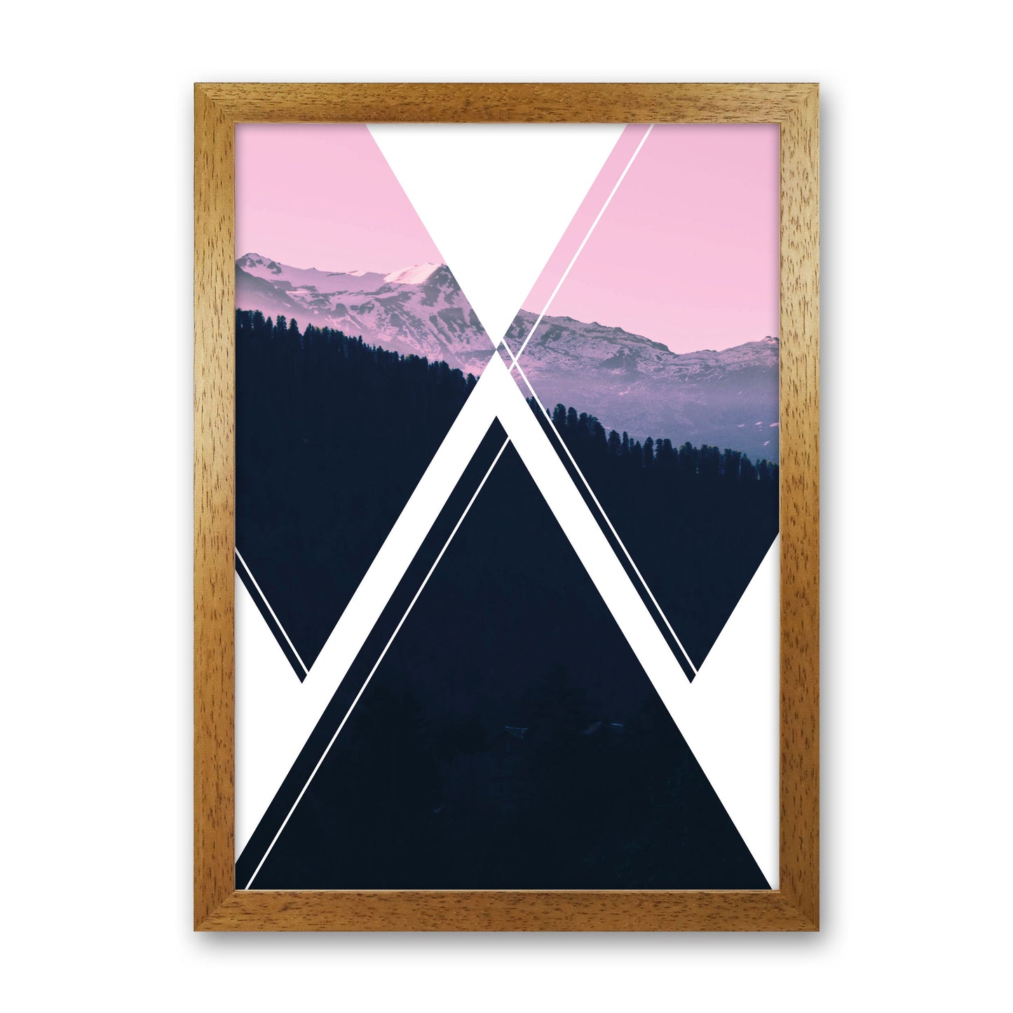 Abstract Pink Mountain Modern Print Oak Grain