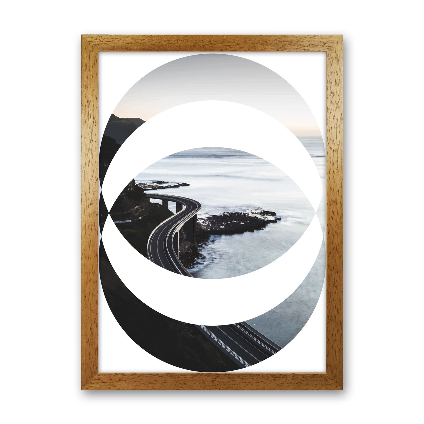 Black Road Oval Modern Print, Framed Botanical & Nature Art Print Oak Grain