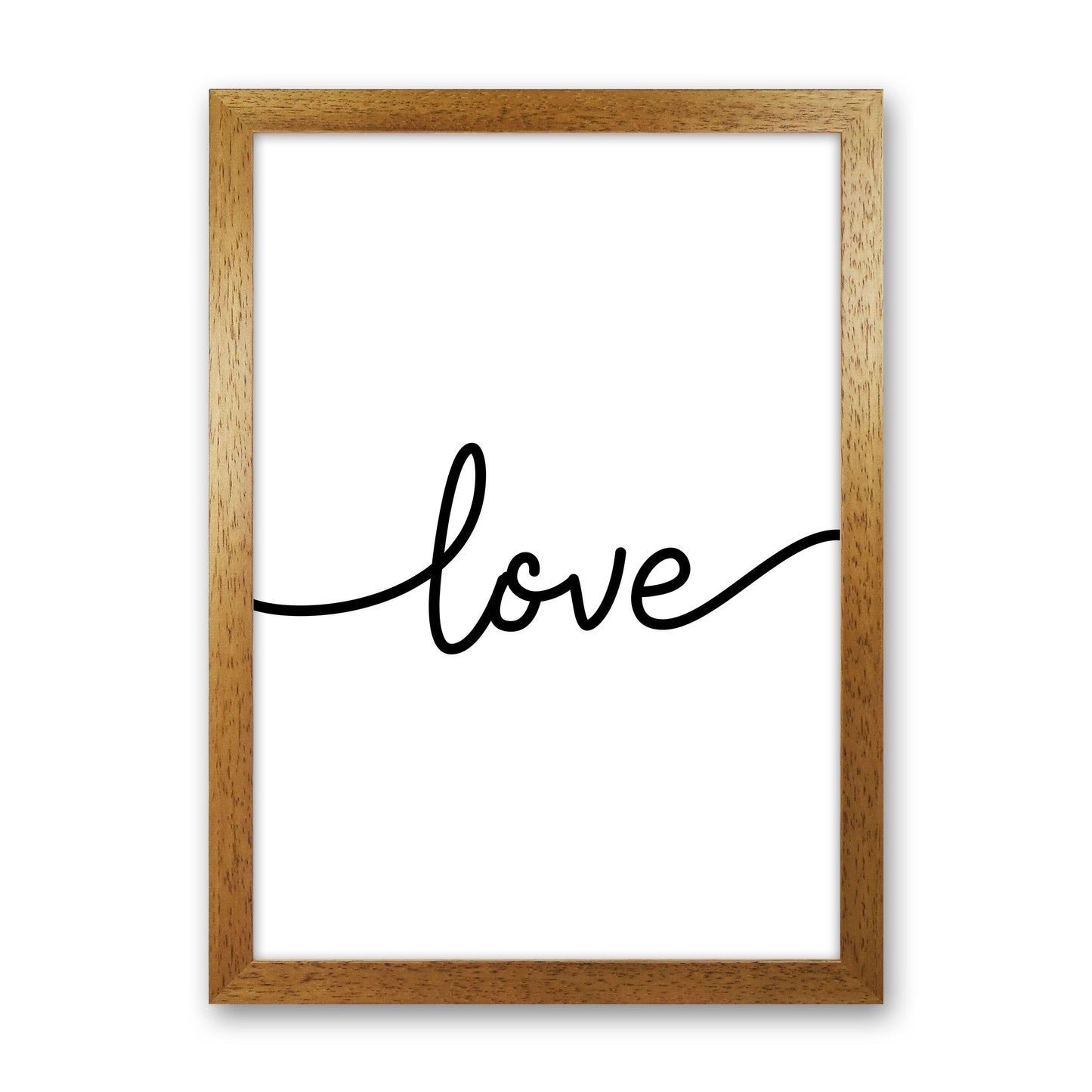 Love Framed Typography Wall Art Print Oak Grain