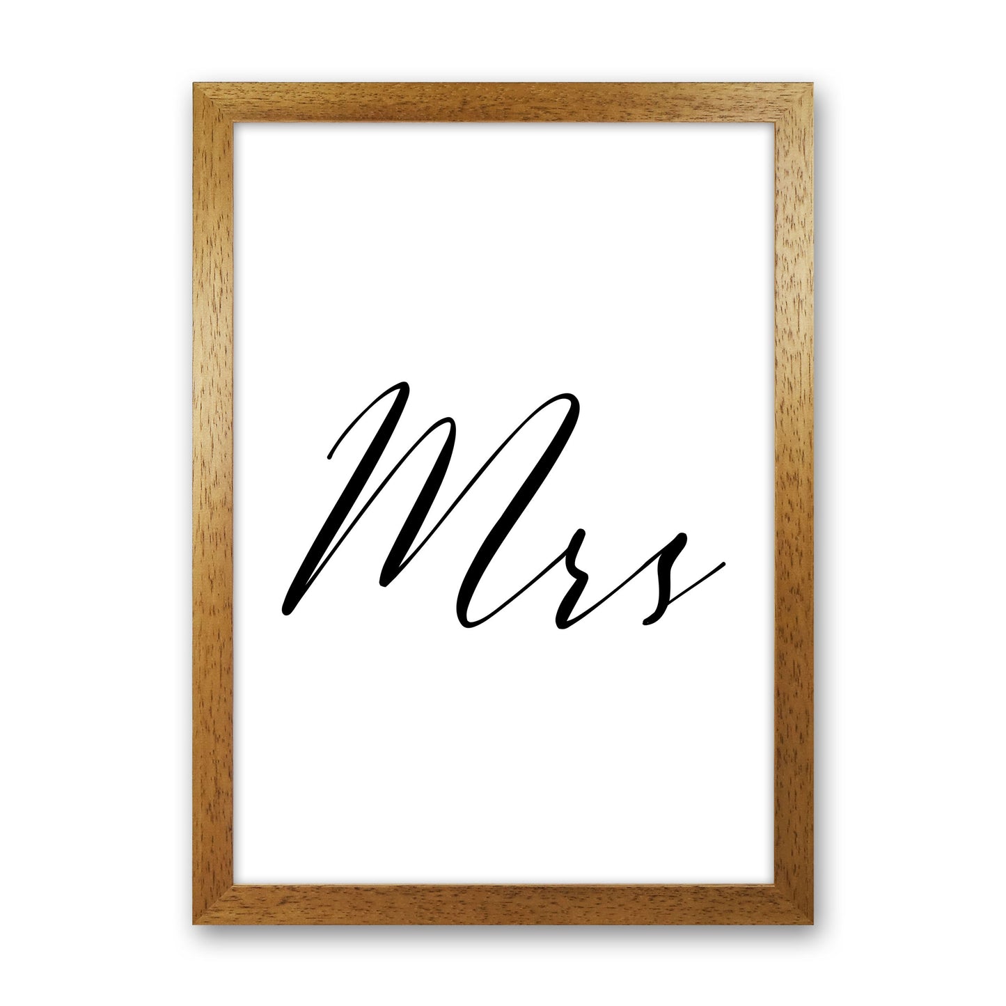 Mrs Framed Typography Wall Art Print Oak Grain