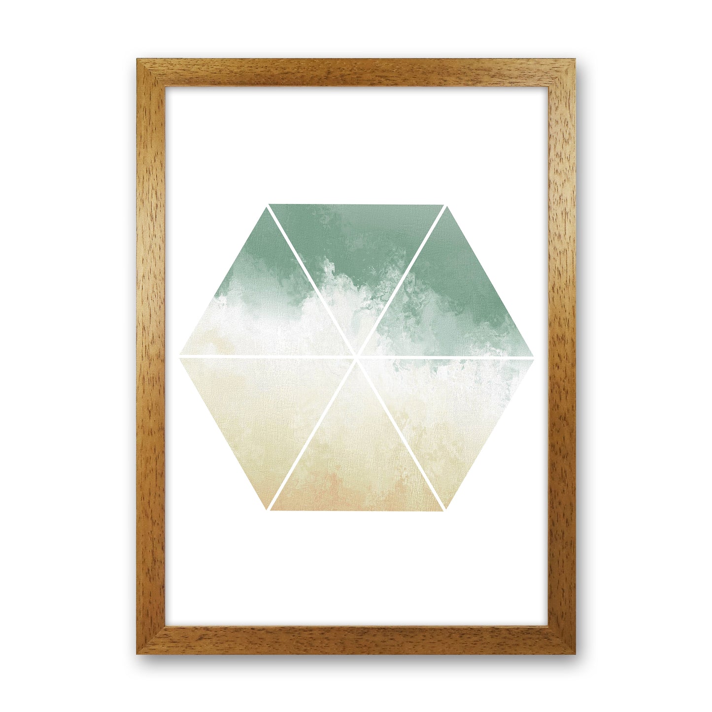 Green And Beige Watercolour Hexagon Abstract Art Print by Pixy Paper Oak Grain