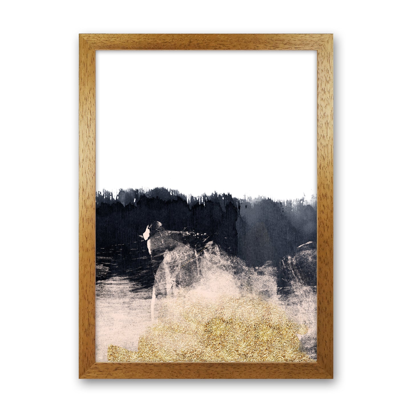 Lux Half Navy And Gold Paint Strokes Art Print by Pixy Paper Oak Grain