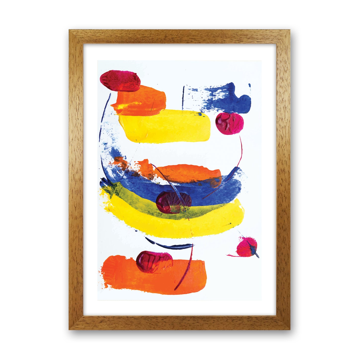 Bright Yellow Blue And Red Paint Strokes Art Print by Pixy Paper Oak Grain