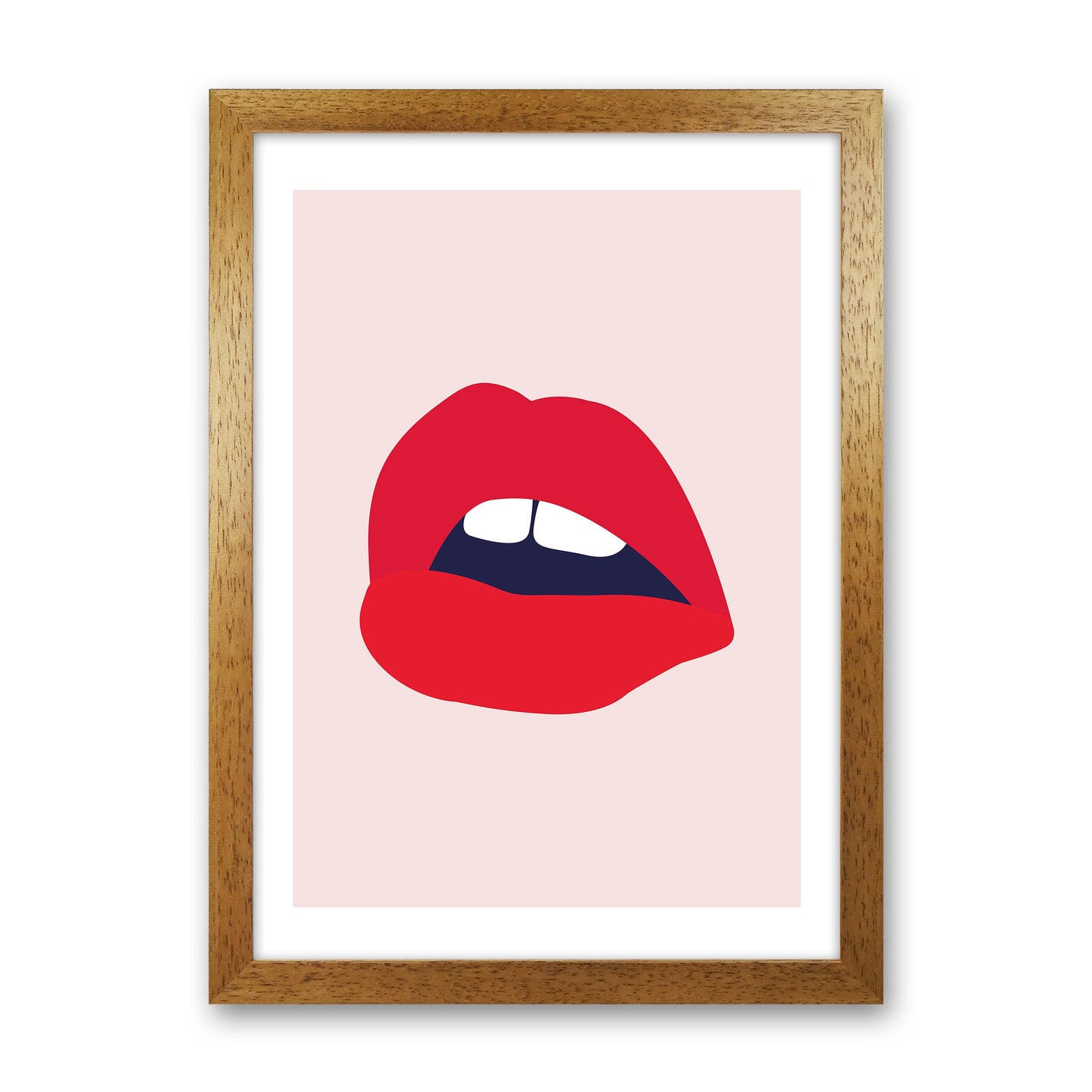 Red Lips Salmon Back Art Print by Pixy Paper Oak Grain