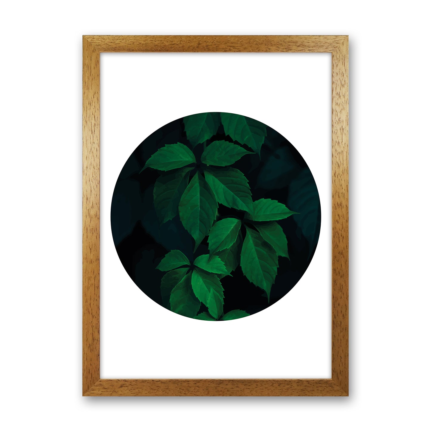 Deep Green Leaf Circle Art Print by Pixy Paper Oak Grain