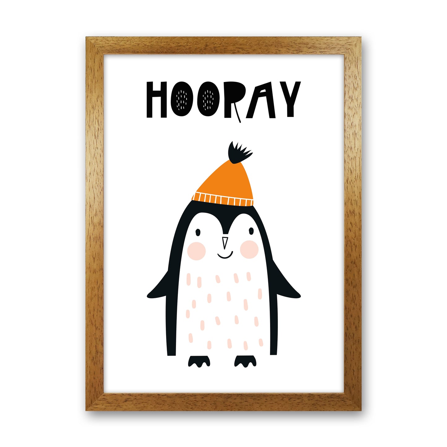 Hooray Penguin Animal Art Print by Pixy Paper Oak Grain