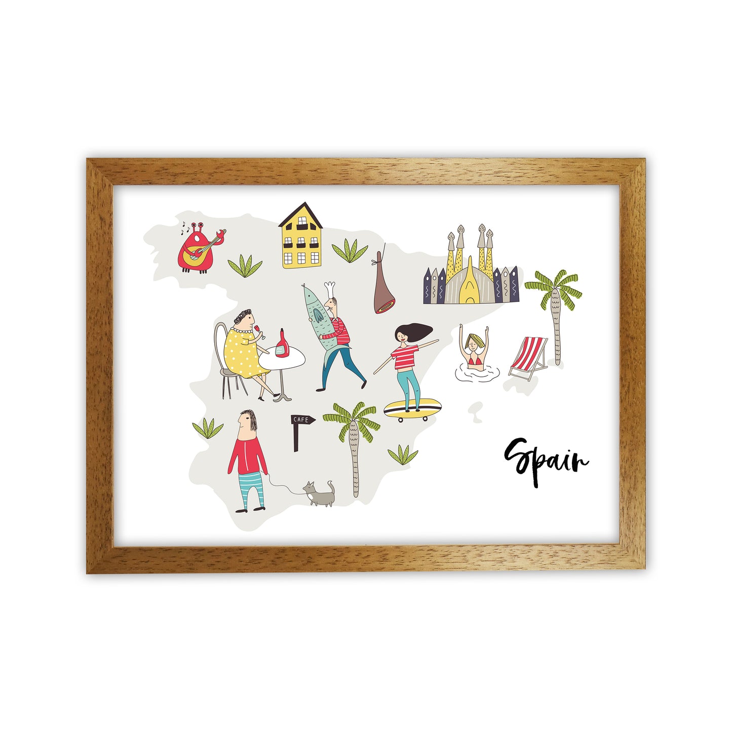 Spain Map Art Print by Pixy Paper Oak Grain