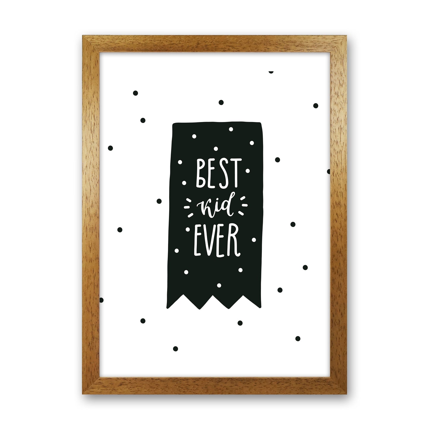 Best Kid Ever Flag Black Super Scandi Art Print by Pixy Paper Oak Grain