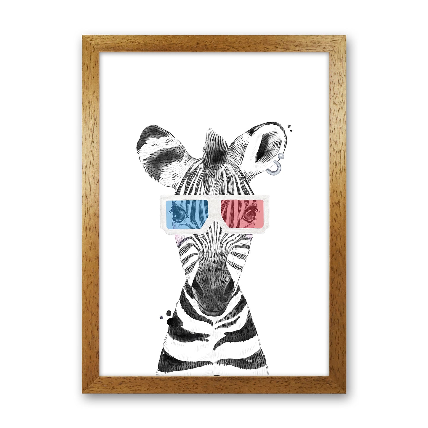 Safari Babies Zebra With Glasses Art Print by Pixy Paper Oak Grain