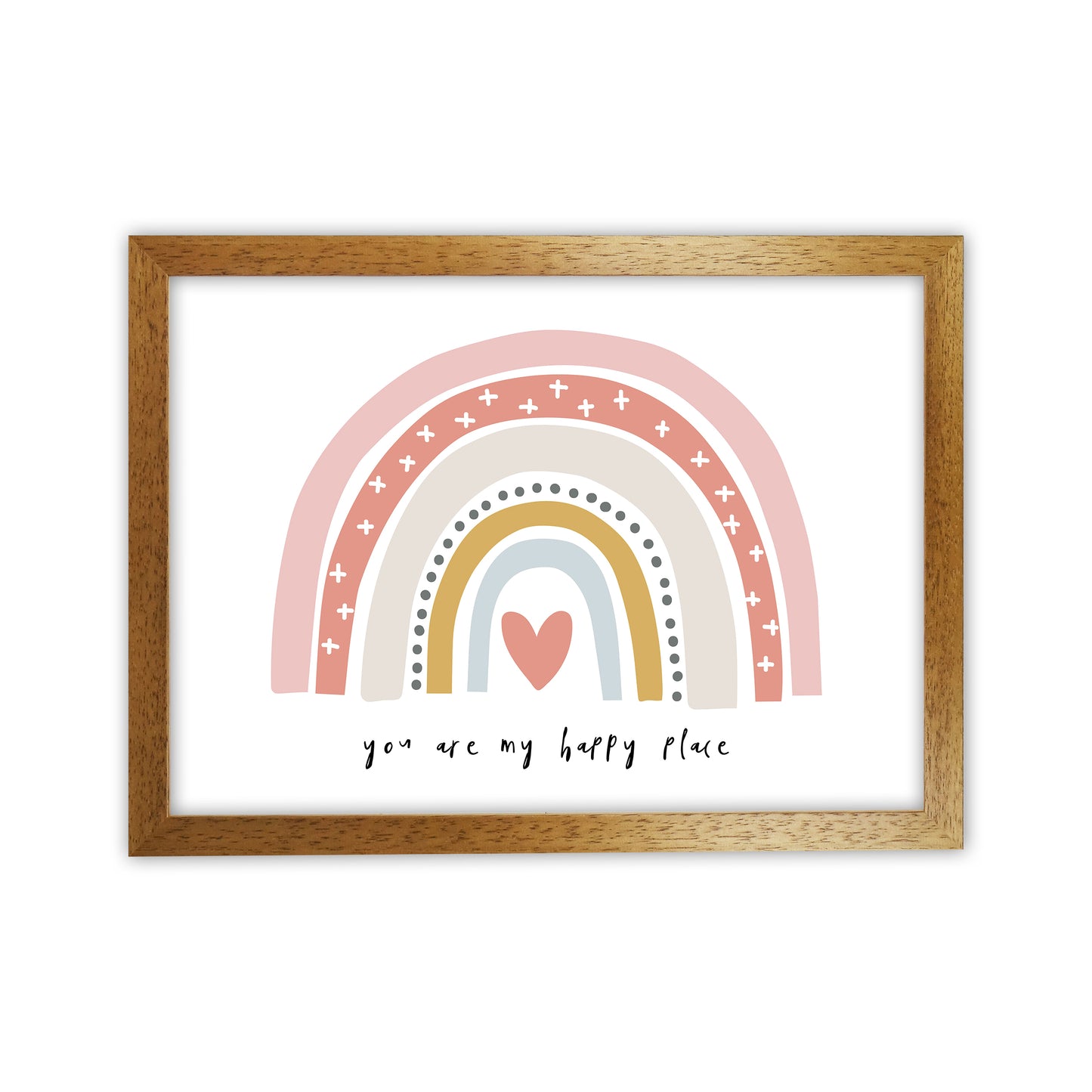 You Are My Happy Place Rainbow Art Print by Pixy Paper Oak Grain