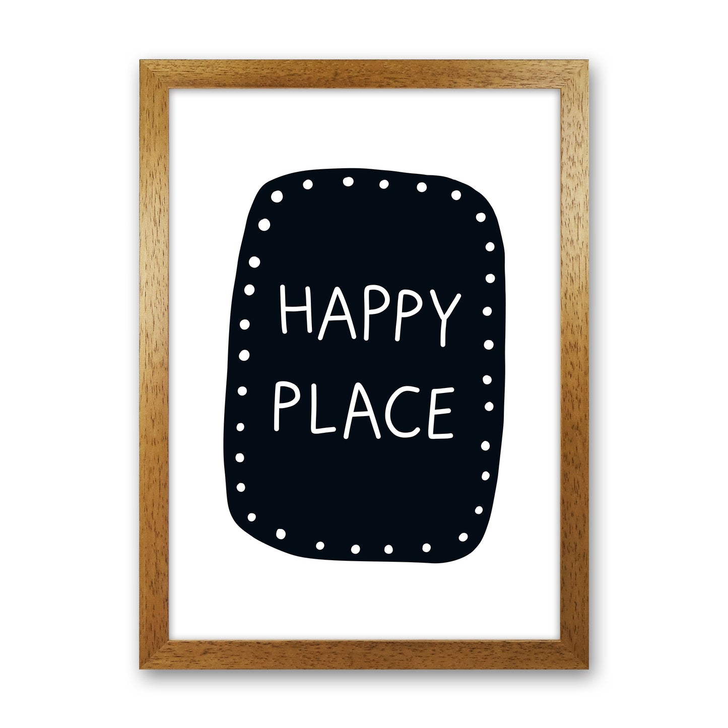 Happy Place Super Scandi Black Art Print by Pixy Paper Oak Grain