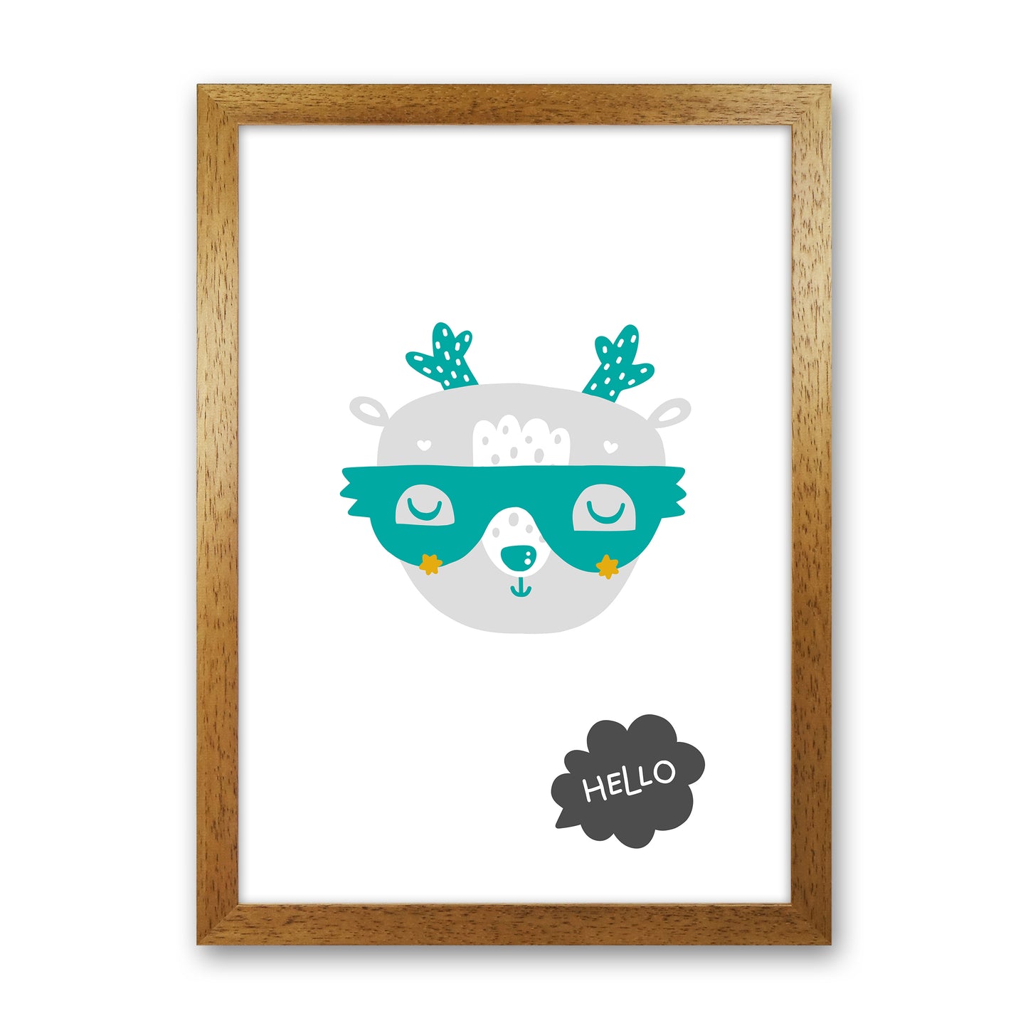 Hello Animal Teal Super Scandi Art Print by Pixy Paper Oak Grain