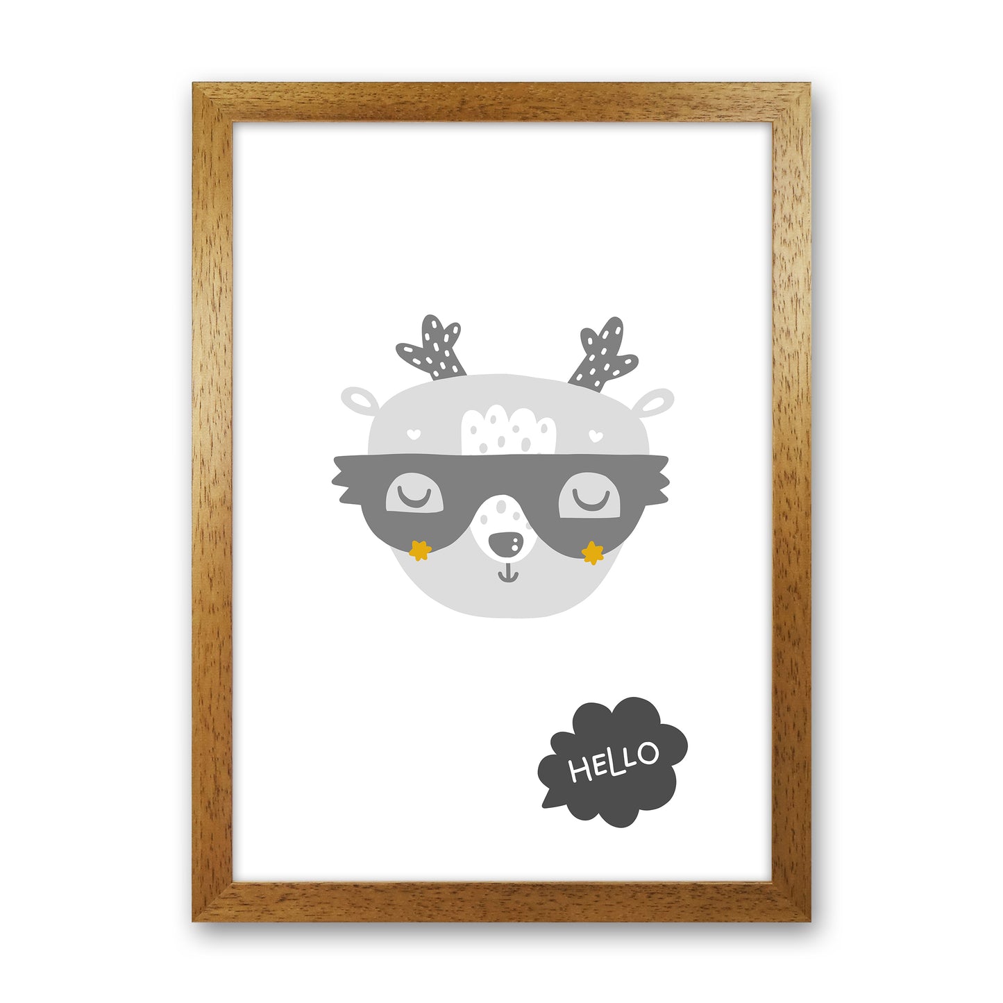 Hello Animal Super Scandi Grey Art Print by Pixy Paper Oak Grain