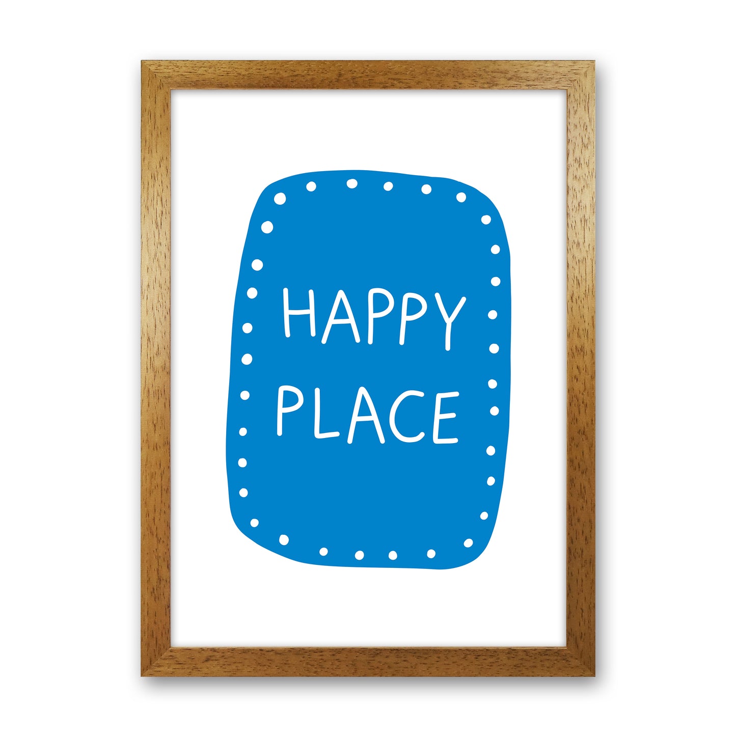 Happy Place Blue Super Scandi Art Print by Pixy Paper Oak Grain