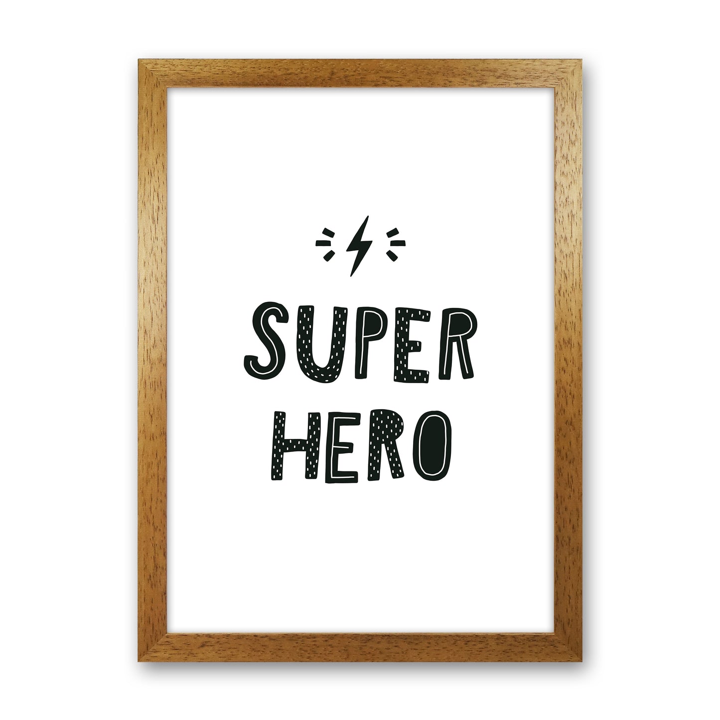Super Hero Black Super Scandi Art Print by Pixy Paper Oak Grain