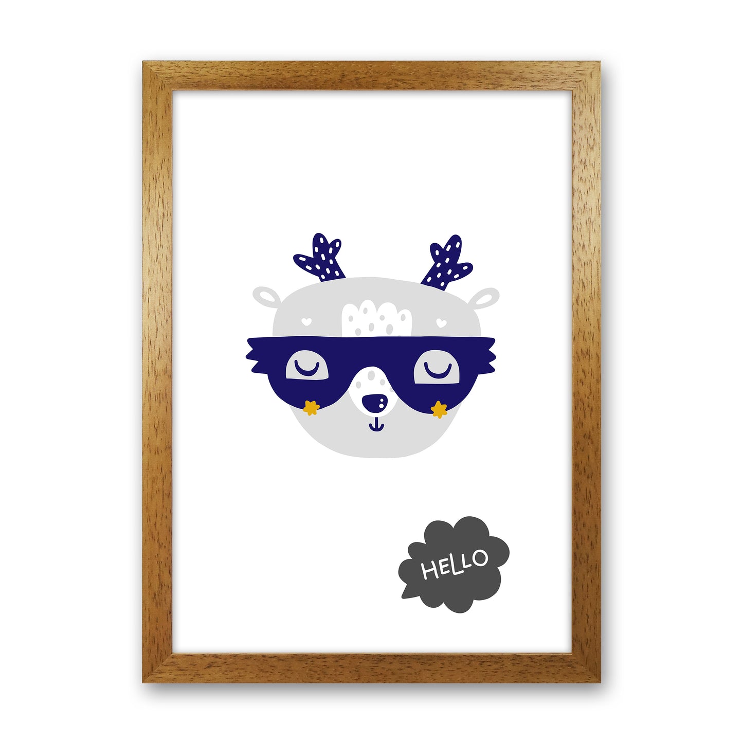 Hello Animal Navy Uper Scandi Art Print by Pixy Paper Oak Grain