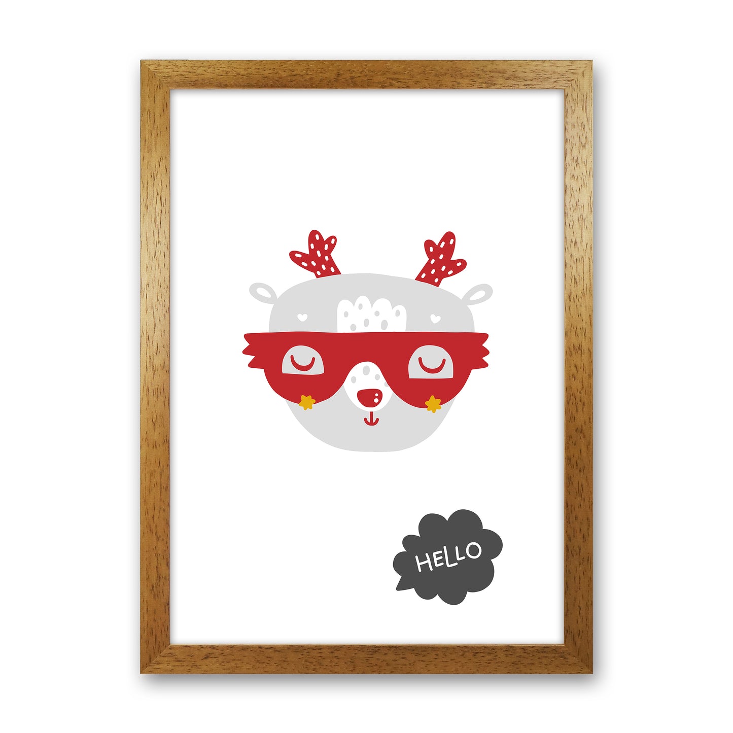 Hello Animal Red Super Scandi Art Print by Pixy Paper Oak Grain