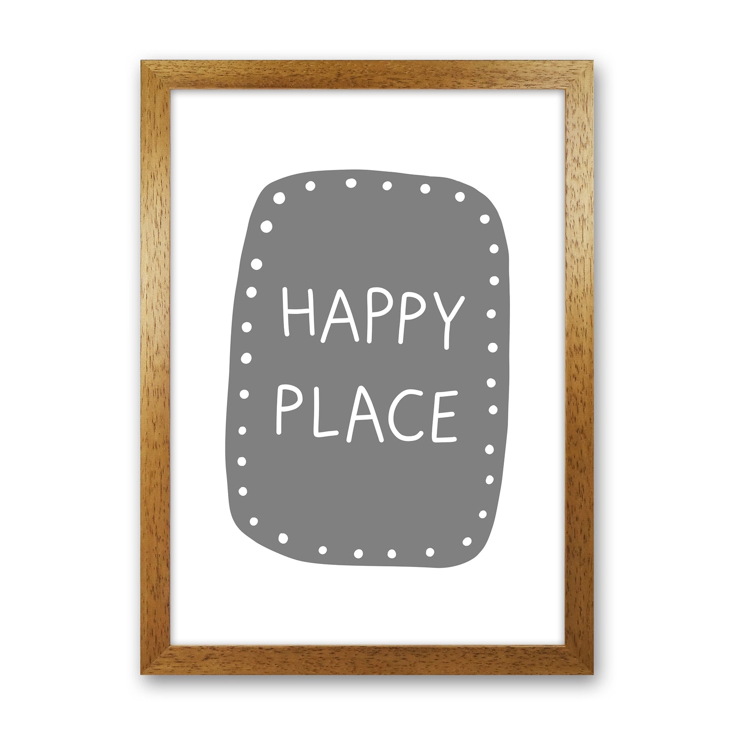 Happy Place Super Scandi Grey Art Print by Pixy Paper Oak Grain