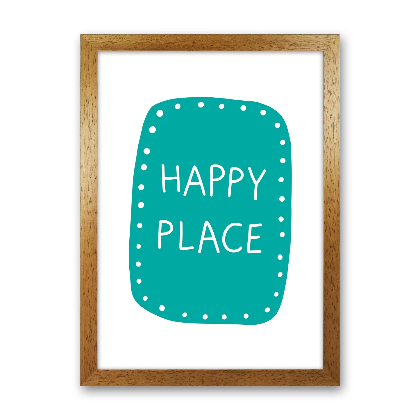 Happy Place Teal Super Scandi Art Print by Pixy Paper Oak Grain