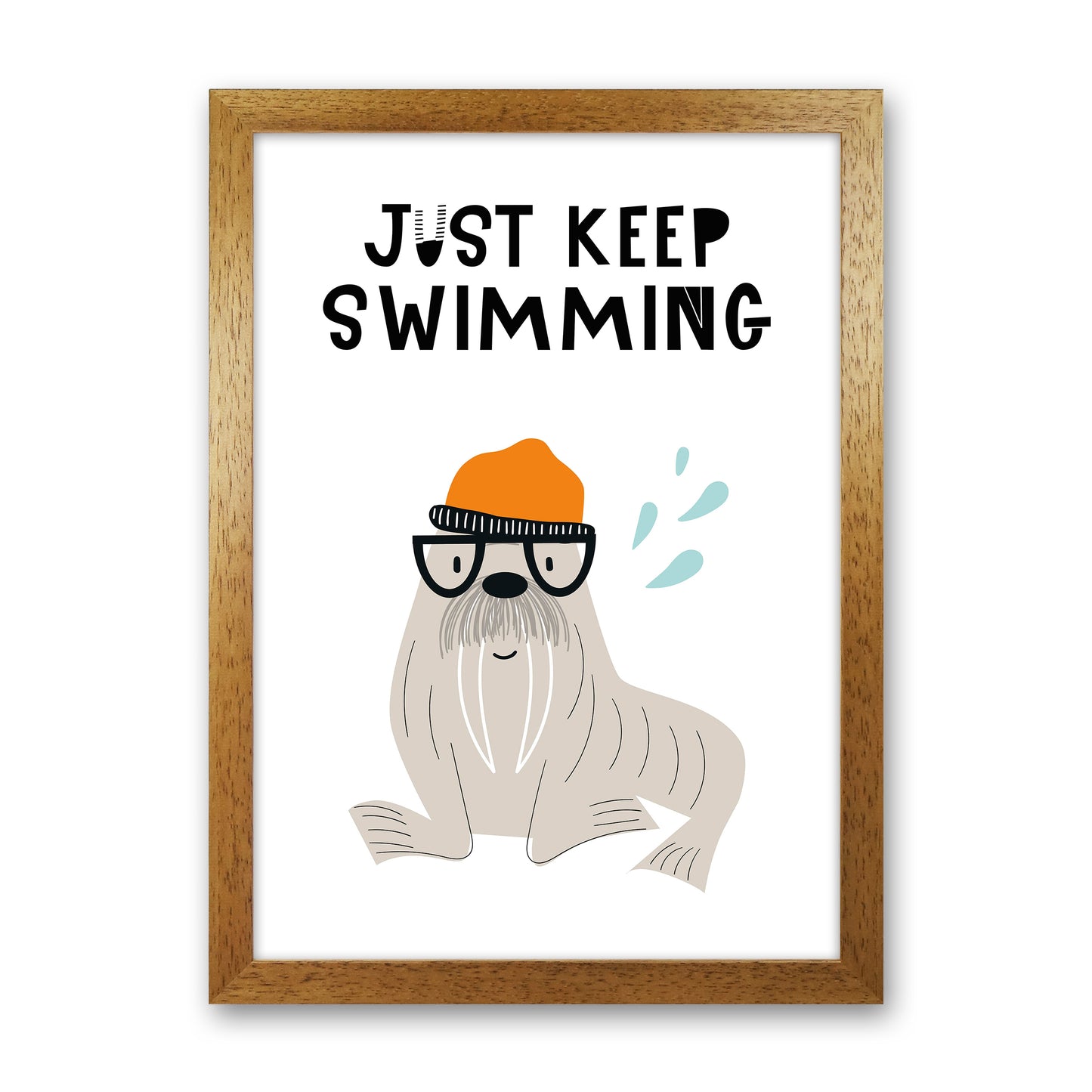 Just Keep Swimming Animal Pop Art Print by Pixy Paper Oak Grain