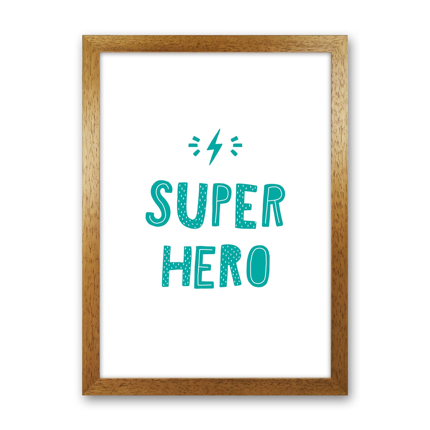 Super Hero Teal Super Scandi Art Print by Pixy Paper Oak Grain