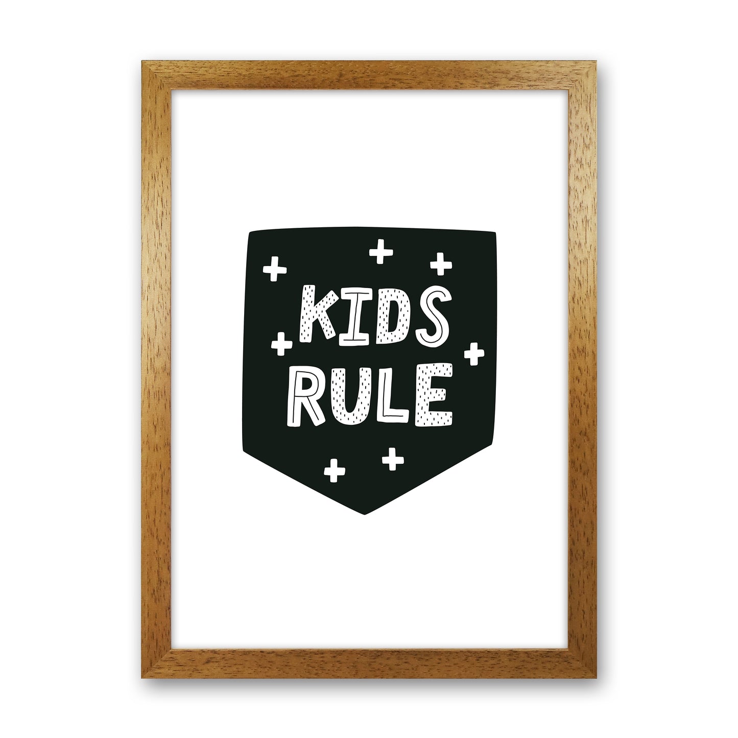 Kids Rule Black Super Scandi Art Print by Pixy Paper Oak Grain