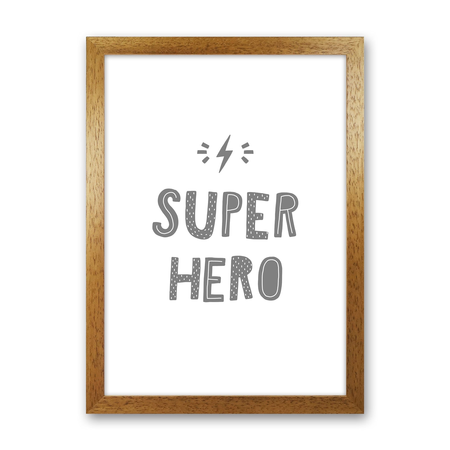 Super Hero Grey Super Scandi Art Print by Pixy Paper Oak Grain