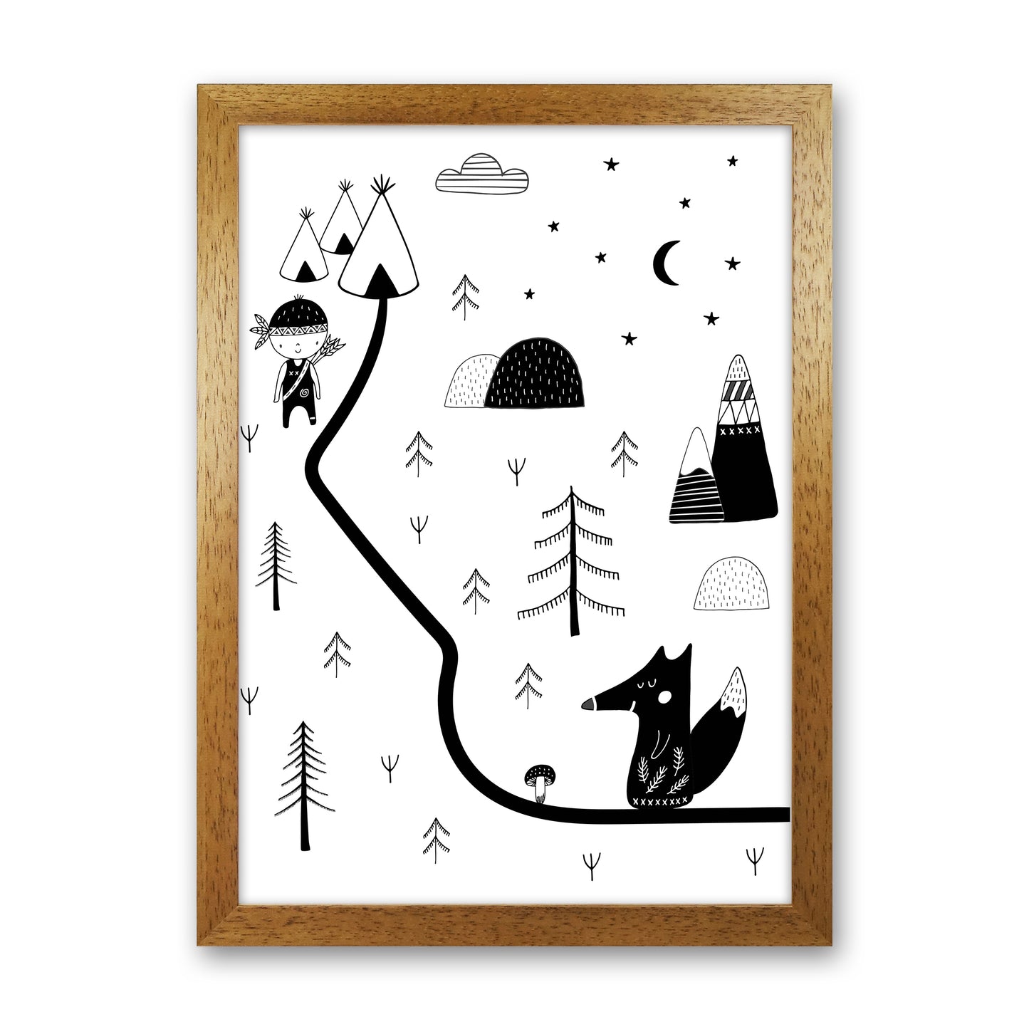 Little Explorer Winding Road Art Print by Pixy Paper Oak Grain
