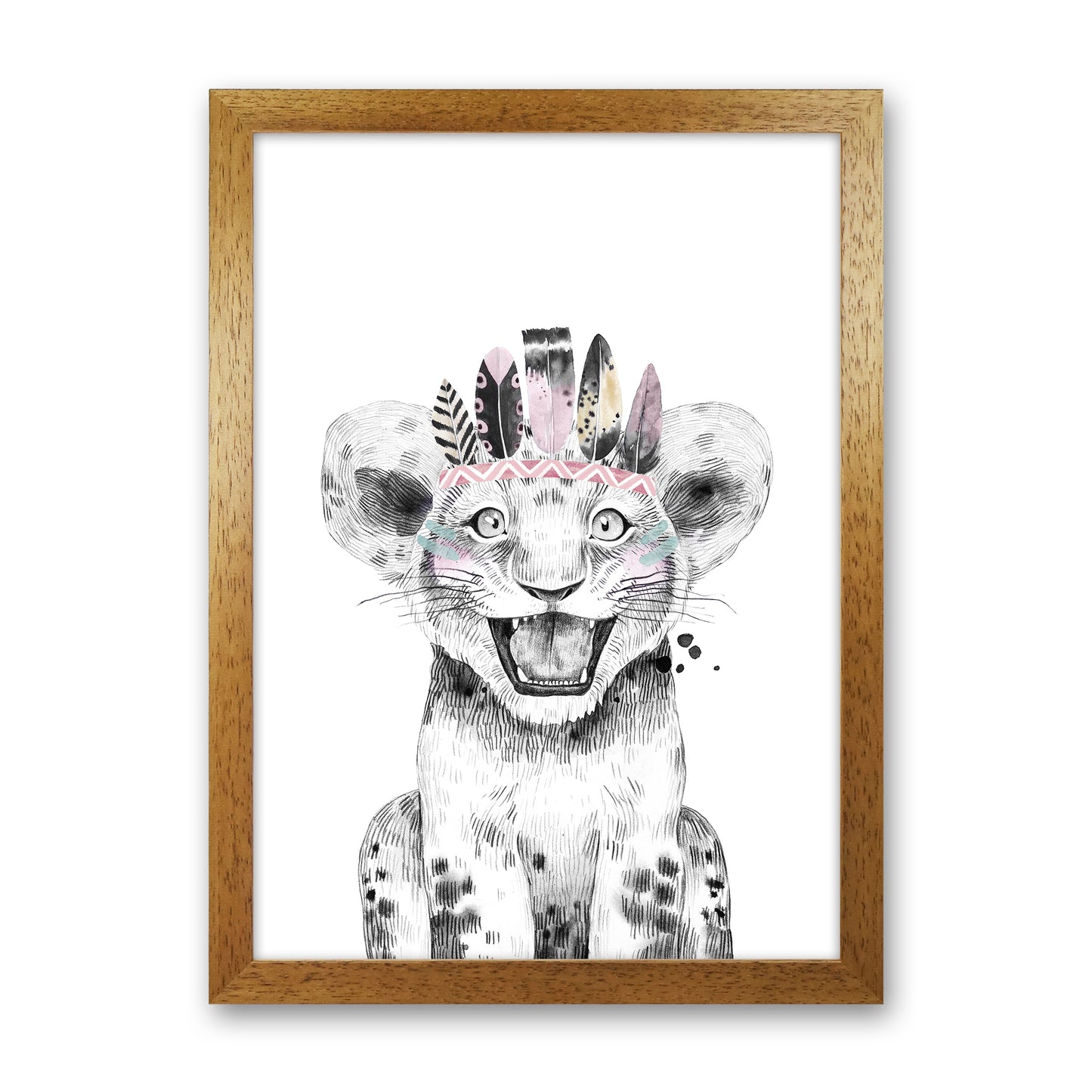Safari Babies Tiger Feathers Art Print by Pixy Paper Oak Grain