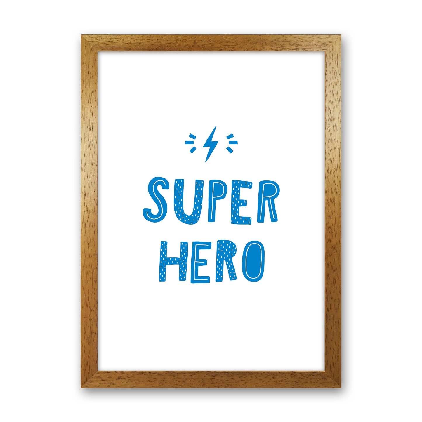 Super Hero Blue Super Scandi Art Print by Pixy Paper Oak Grain