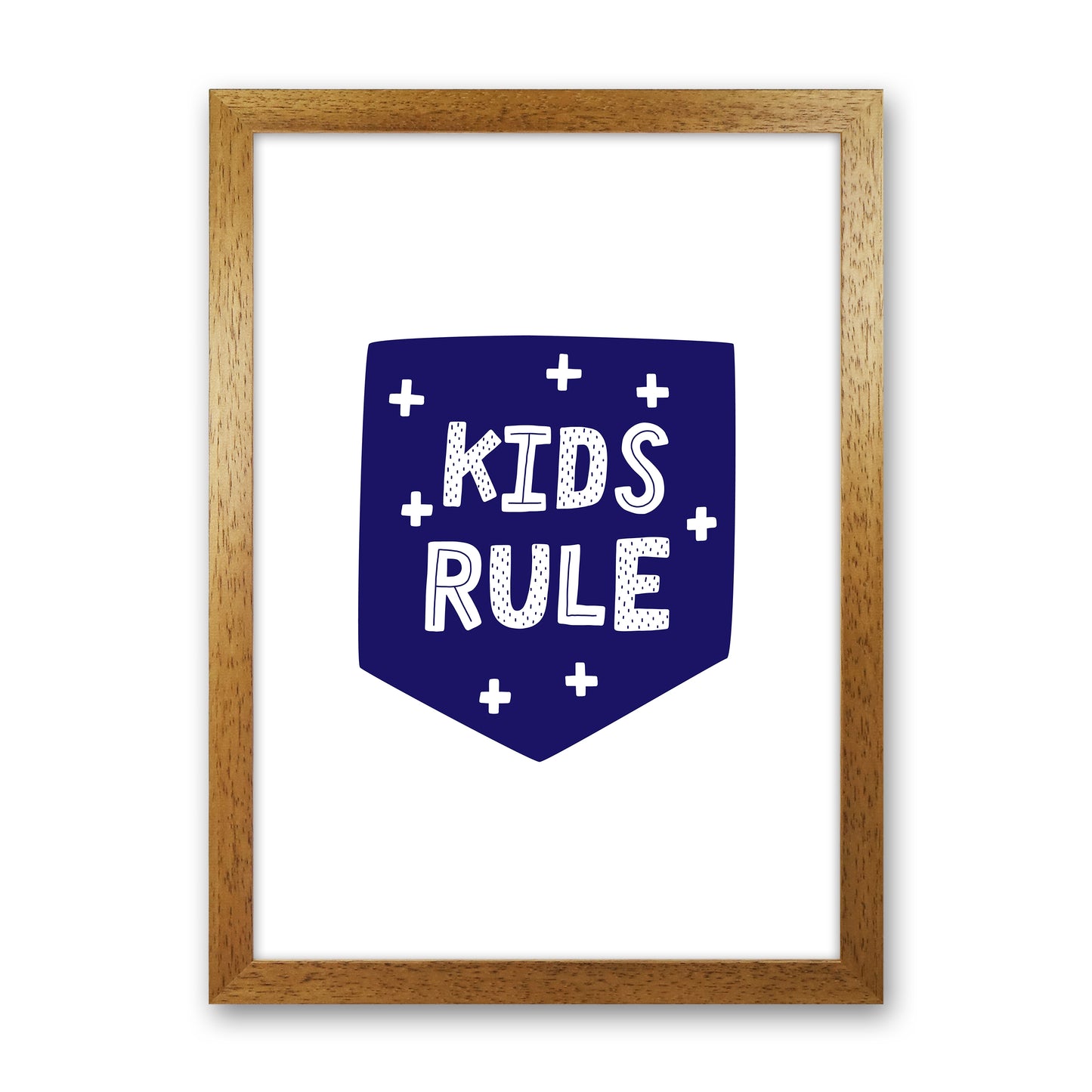 Kids Rule Navy Super Scandi Art Print by Pixy Paper Oak Grain