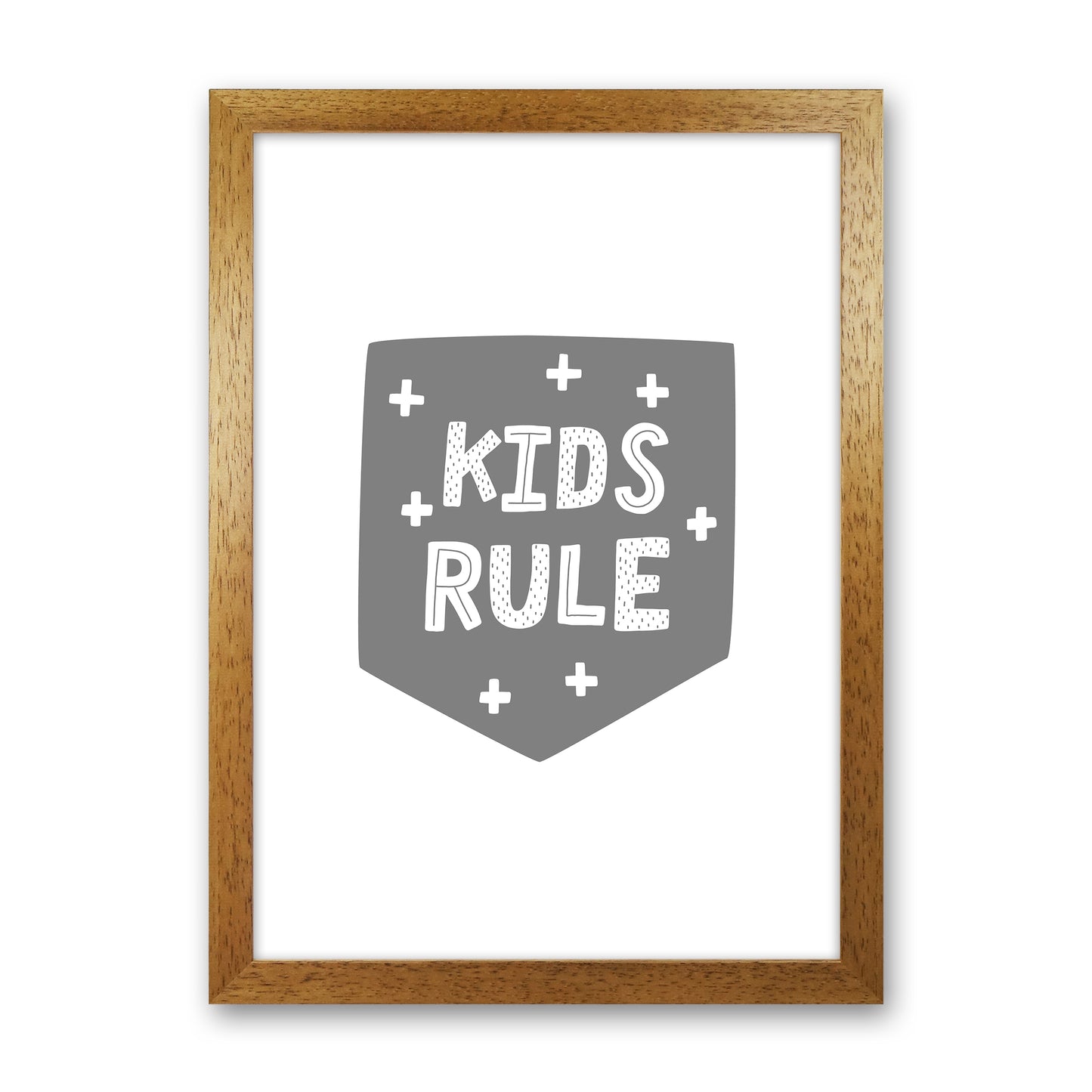 Kids Rule Super Scandi Grey Art Print by Pixy Paper Oak Grain