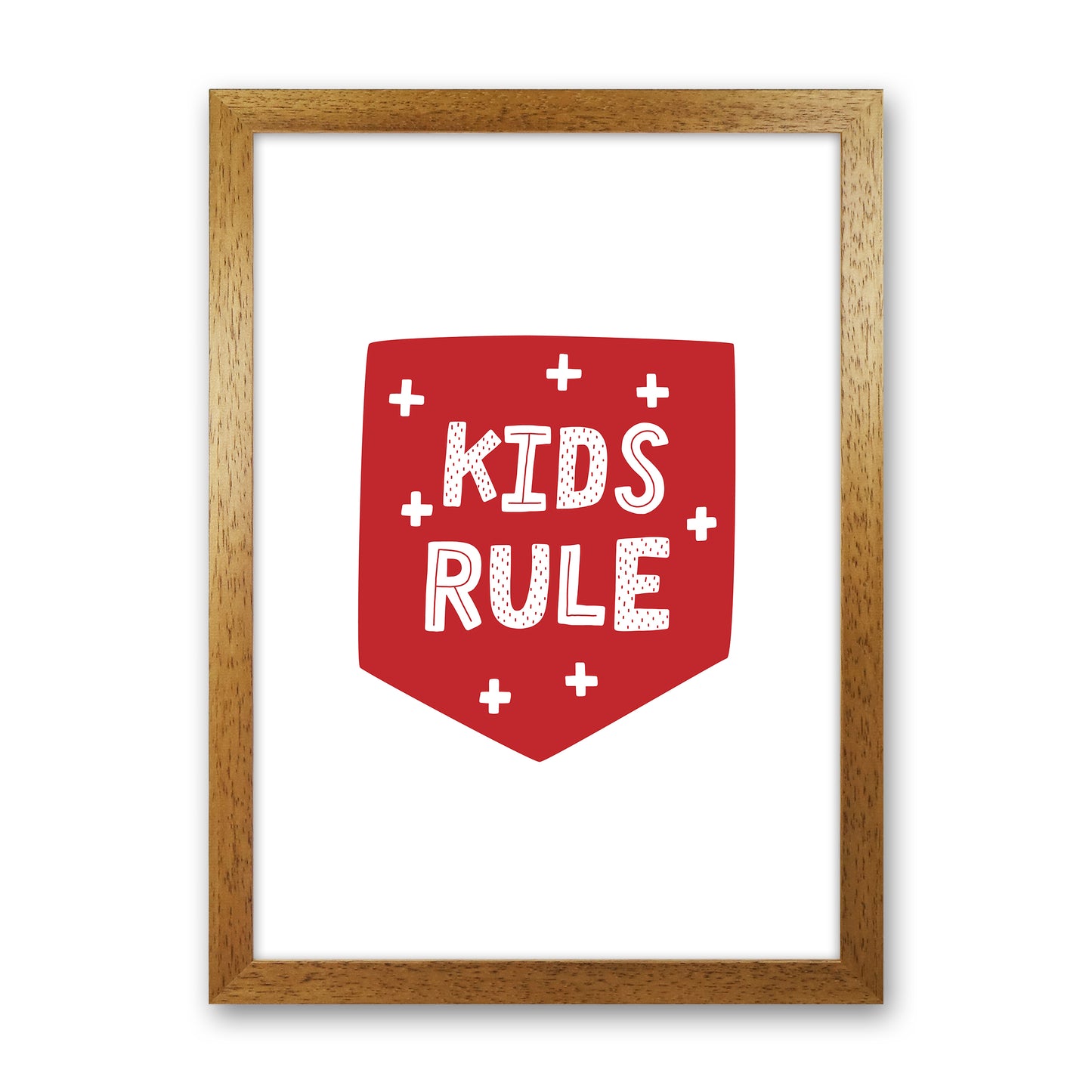 Kids Rule Red Super Scandi Art Print by Pixy Paper Oak Grain