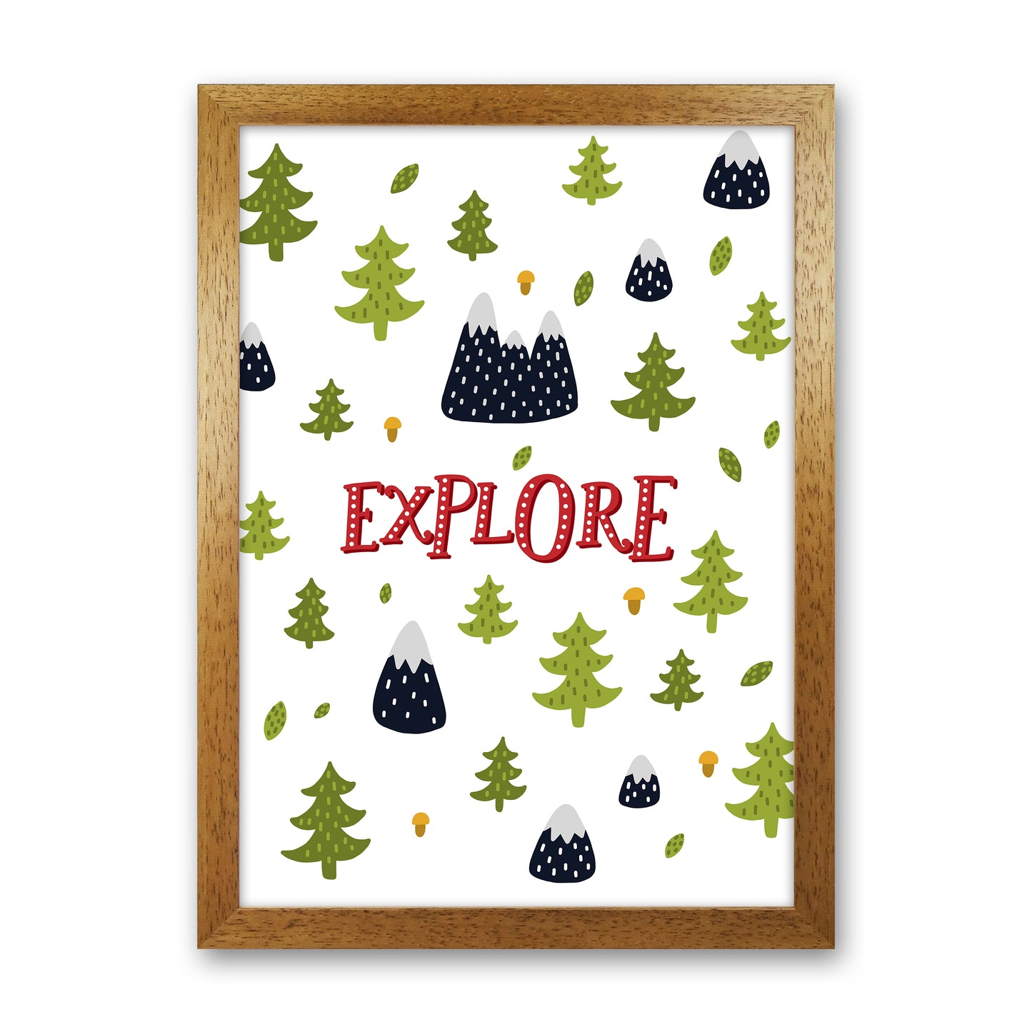 Little Explorer Trees Red Art Print by Pixy Paper Oak Grain