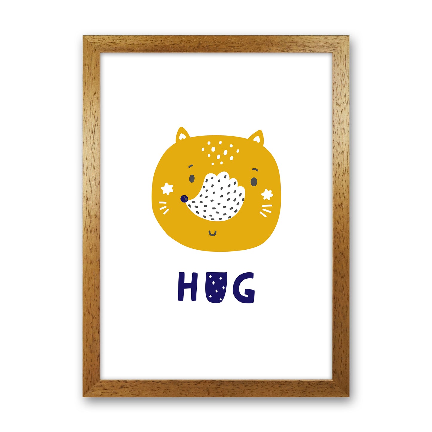 Fox Hug Navy Super Scandi Art Print by Pixy Paper Oak Grain