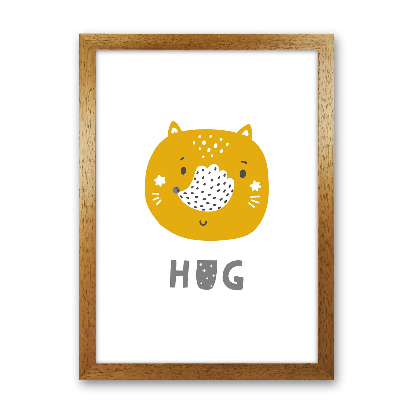 Fox Hug Super Scandi Grey Art Print by Pixy Paper Oak Grain